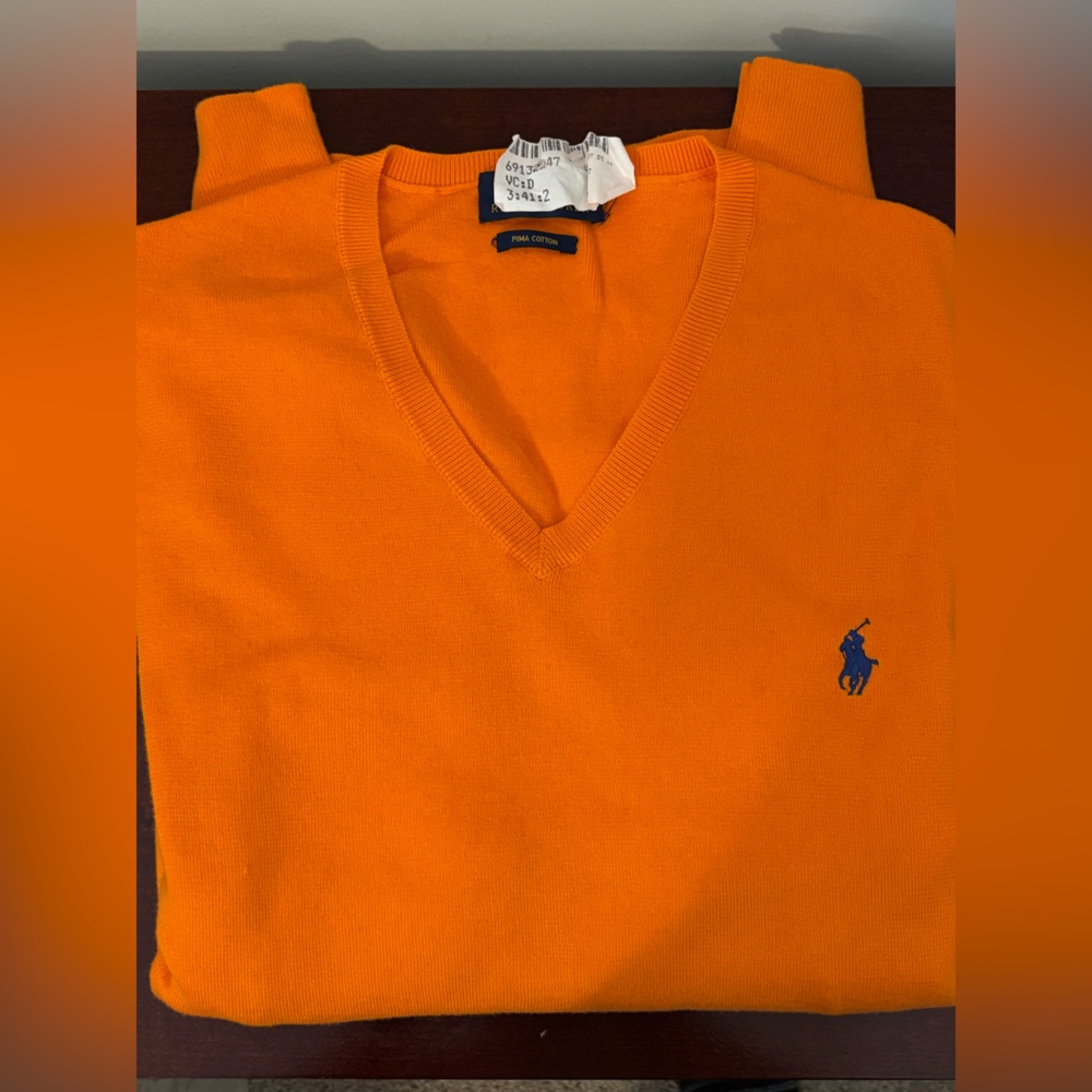 Ralph Lauren Vibrant Orange Sweater with Blue Tag